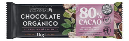 Pack X 10 Barras Chocolate Colonial Organico 80% Cacao 0