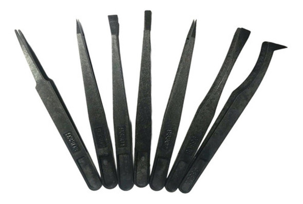 Kit 7 Pinzas Bruselas Fibra Carbono Antiestáticas Seguridad 0 Kit 7 Pinzas Bruselas Fibra Carbono Antiestáticas Seguridad 0