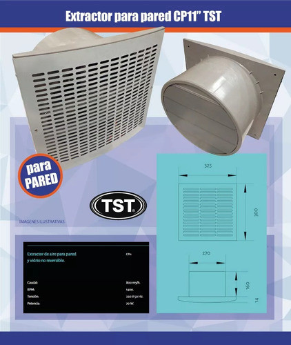 Extractor De Aire De Pared Cocina Tst Cp11 27.5cm 1