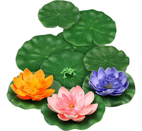 Pietypet 10 Flores Loto Flotantes Espuma Con Hojas Loto Rana 0