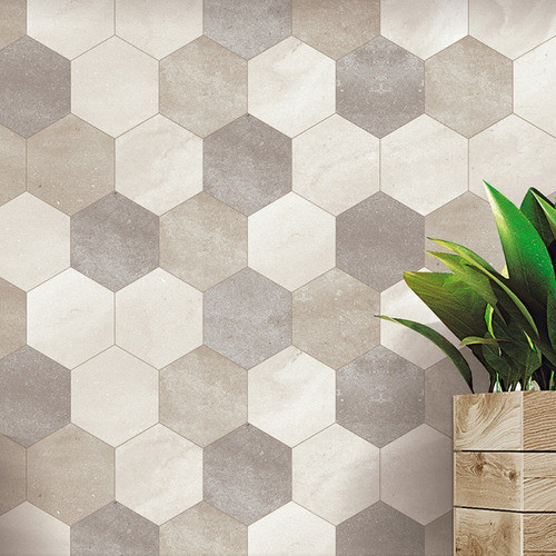 Papel De Parede Mosaico Hexagonal Cinza Cimento Rolo 5m 1