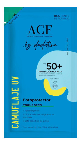 Acf By Dadatina Refill Fotoprotector Toque Seco Fps 50+ 0