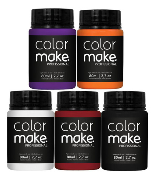 Kit 05 Tinta Líquida 25ml Colormake Pintura Facial Halloween 0