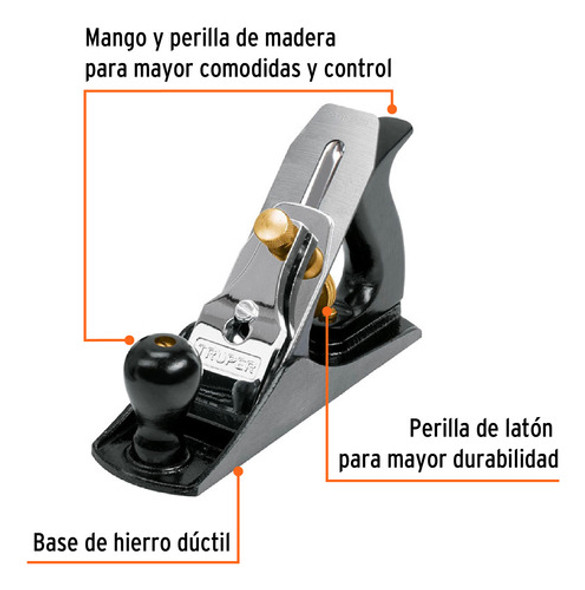 Cepillo Carpintero Manual Nº4 Base Lisa Truper Profesional 1