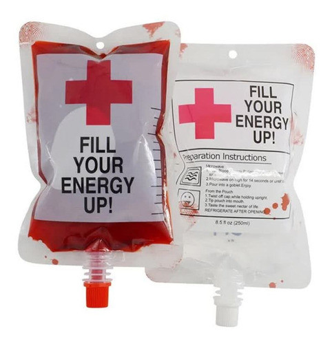 Kit Com 10 Bolsas De Sangue Falso Para Bebidas - Energy 0