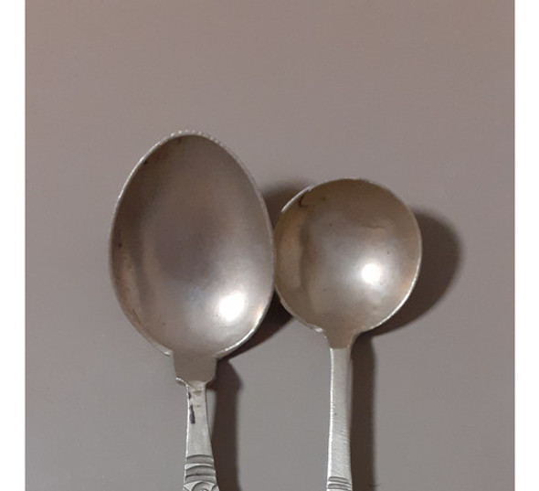 Par De Cucharitas Antiguas De Alpaca Labradas 0