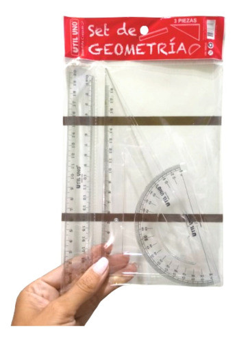 Set Geometria 3 Piezas Regla + Escuadra+ Transportador X10 U 0