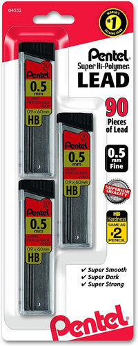 Minas Para Lapiz Mecanico Pentel Fina De 0.5 Mm 90-pack 0