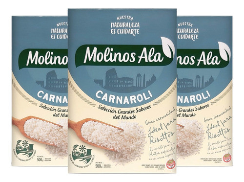 Arroz Mediano Blanco Carnaroli Molinos Ala 500g Sin Tacc X3 0