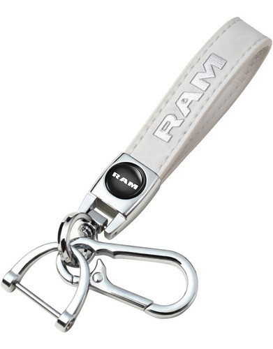 Llavero De Cuero Genuino Blanco - Logotipo Ram 0