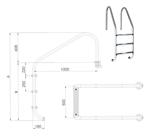 Escalera Para Piscina De 3 Escalones En Acero Inox. 1