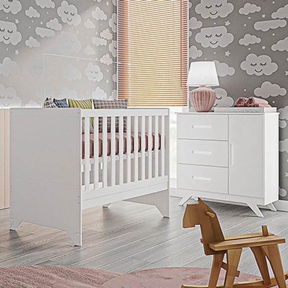 Berço Americano E Cômoda Retro Maya Branco Acetinado  Canaã 1 Berço Americano E Cômoda Retro Maya Branco Acetinado  Canaã 1