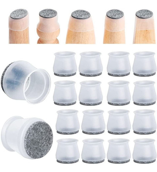 16 Regatones Para Sillas 3.3 A 5cm Silicona Transp C Fieltro 0