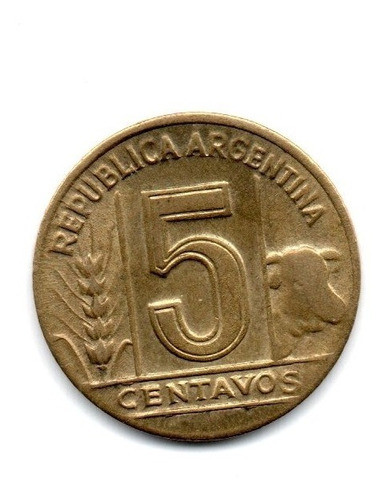 Moneda Argentina 5 Centavos 1948 Torito Cj#220 Excelente 1