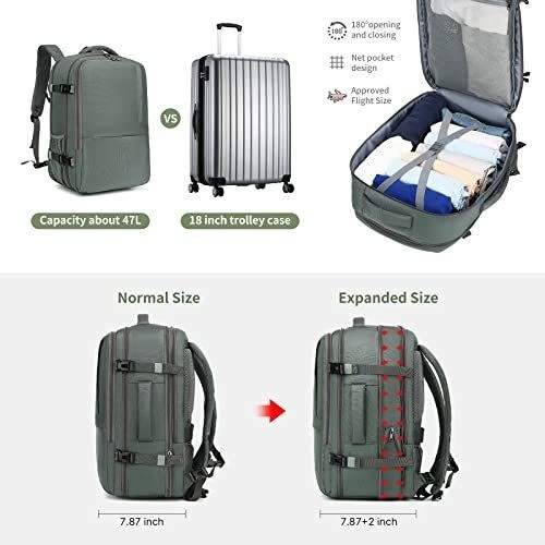 Mochila De Viaje Expandible  47l Con 3 Estuches. Gris 1