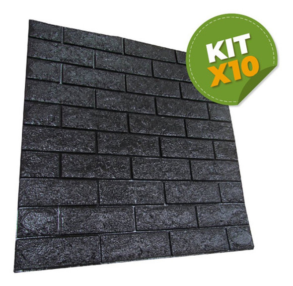 Kit X 10 Revestimientos Autodhesivos 3d Ladrillo Negro - Par 1