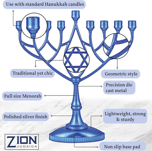 Menorá Geométrica Clássica De Zion Judaica Chanukiah 9 Silve 1