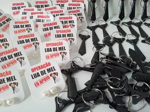 Kit 50 Brincos Pérola Tags Casamento+50 Chaveiros Gravatinha 1