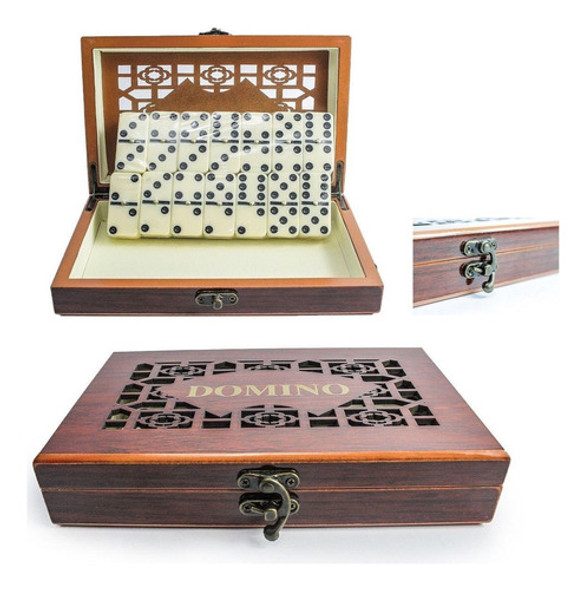 Jogo Profissional Dominó Com 28 Peças Caixa Madeira Luxo 1