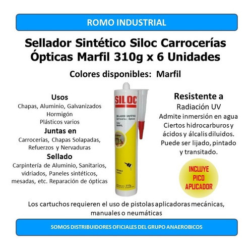 Sellador Sintetico Siloc Carroceria Optica Marfil 310g  X6u 1