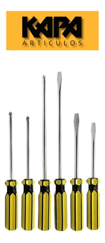 Set X6 Destornilladores Punta Plana Y Phillips Con Soporte 1