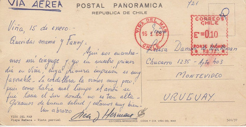 Chile 1965 Postal Panoramica De Playa Reñaca Viña Del Mar 1