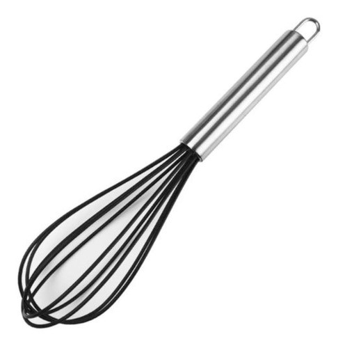 Batedor Manual De Ovos Fuet Silicone Preto Cabo Aço Inox 0