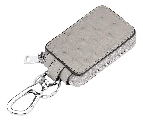 Estuche Funda Para Llaves Con Cierre Cuero Gris Con Gancho 0