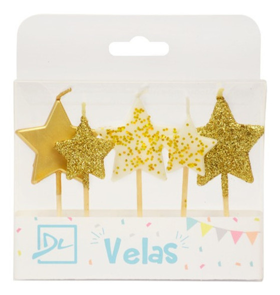 Velas En Forma De Estrellas X  5 Doradas 4 Y 2cm Con Glitter 0