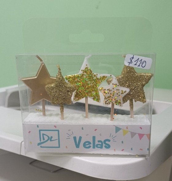 Velas En Forma De Estrellas X  5 Doradas 4 Y 2cm Con Glitter 1