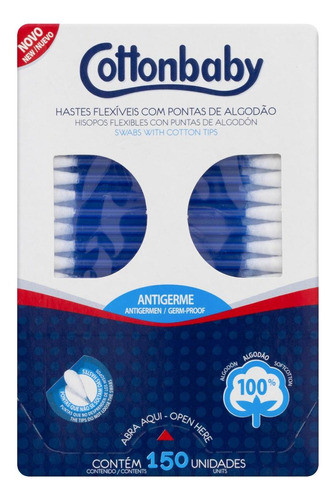 Kit C/ 2 Hastes Flexíveis Cottonbaby Caixa 150 Unidades 1