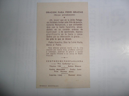 Ceferino M Namuncura Lirio De Pampas Patagonicas Estampita 1