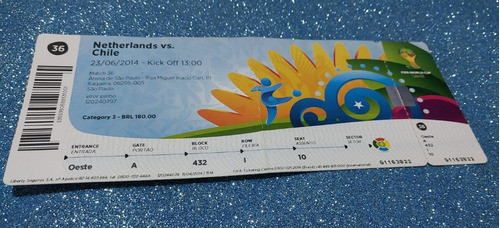 Ingresso Futebol Copa Do Mundo 2014 Holanda X Chile 36 Sp 1