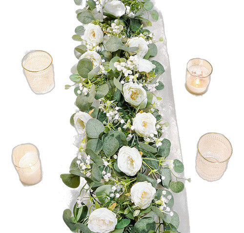 Guirnalda Flores Eucalipto Rosas Artificiales 1.8mts 2pzas 0