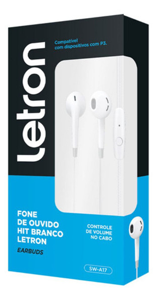 Fone De Ouvido Com Fio Hit Branco Earbuds - Letron 1