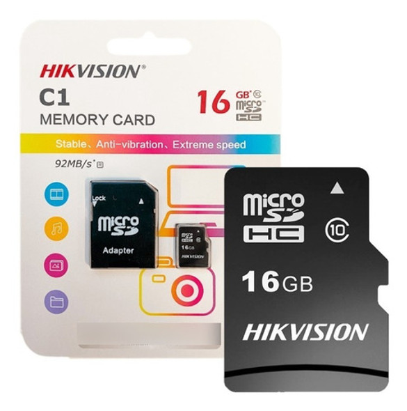 Memoria Micro Sd 16gb Hikvision C10 92 Mb/s 5 Años Gtia Tbx 0