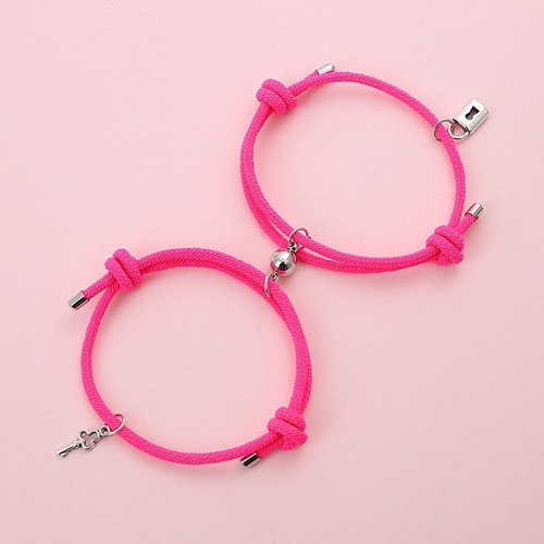Pulsera Novios Pareja Candado Llave Fucsia Imán 2 En  1 0
