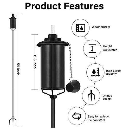 Antorcha De Jardin Metal Negro Con Estaca 6 Unidades 1