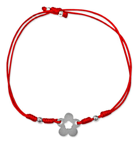 Pulsera Flor Hilo Rojo Plata 925 Ajustable Joyasmayre 0