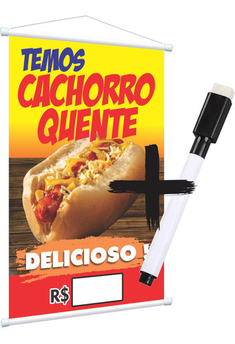 Banner Temos Cachorro Quente Hot Dog 100x63cm + Caneta 0