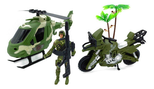 Set Militar, Helicóptero, Moto Y Soldado - 11327 0