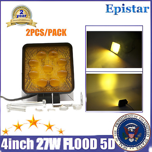 5d 27w Óptica Flood Led Ámbar Trabajo Luz Offroad Niebla Con 0