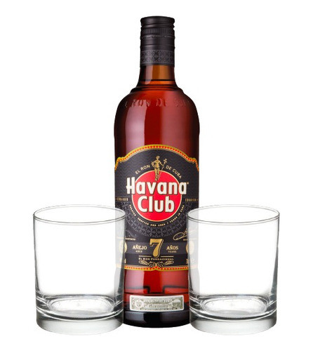 Combo Ron Havana Club 7 Años 750ml + 2 Vasos Vidrio Regalo 0