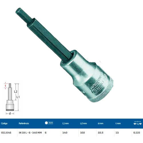 Chave Soquete Allen Extra Longa 6 Mm Encaixe 1/2 Gedore 1