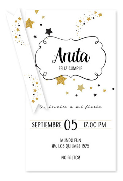 Kit Imprimible Estrellas Glitter Dorado Blanco Negro Tukit 0