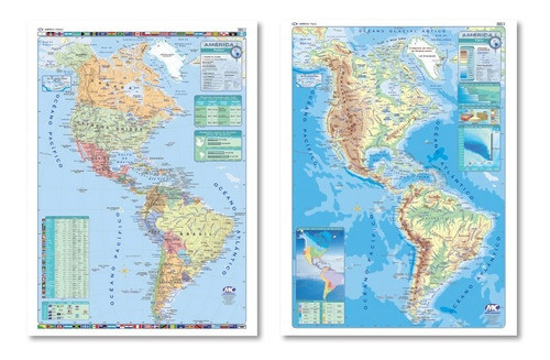 Mapa Mural Continente Americano 95x130cm | Doble Faz 0