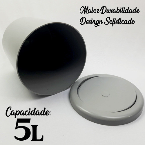 Suporte Porta Rolo Papel Higiênico Lixeira Basculante Cinza 1