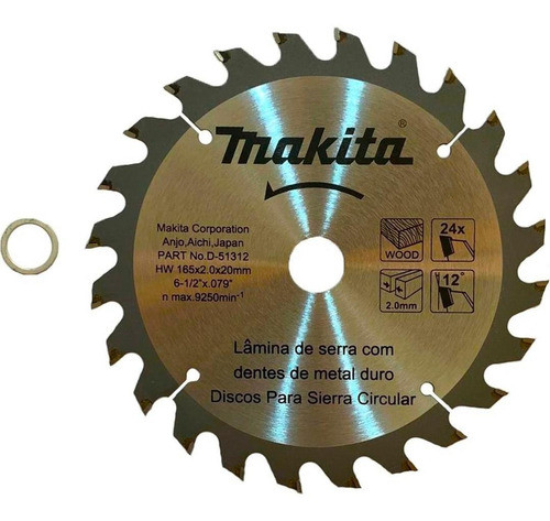 Lamina De Serra Circular 165mm (6.1/2 ) 24d Makita D-51312 0