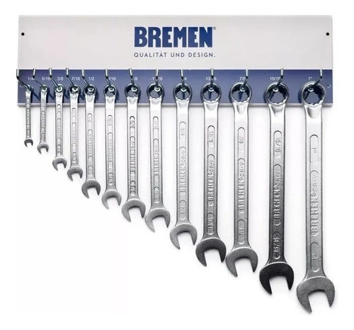 Juego 13 Llaves Combinadas 1/4 A 1 Pulgadas Bremen + Tablero 1