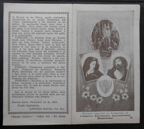 Estampa Congreso Eucarístico Bonaerense 1931 1